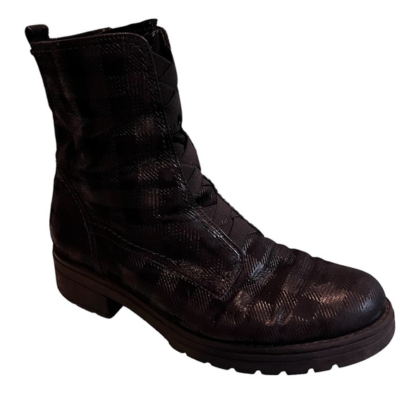 Gabor Shoes - Gabor Plaid Black/Gray Metallic Combat Ankle Boots, UK 6/US 8.5